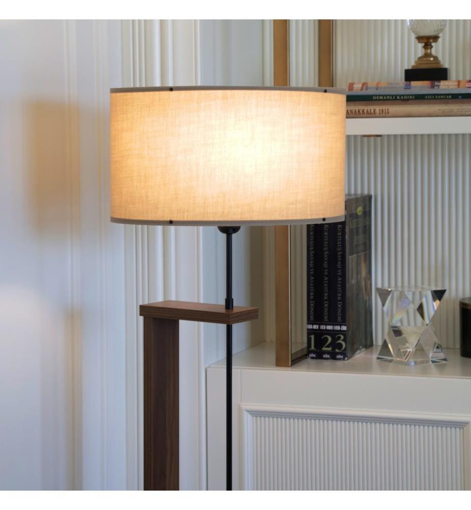 Holz-Stehlampe, minkfarben, 100 % HOLZ, Stoffkappe