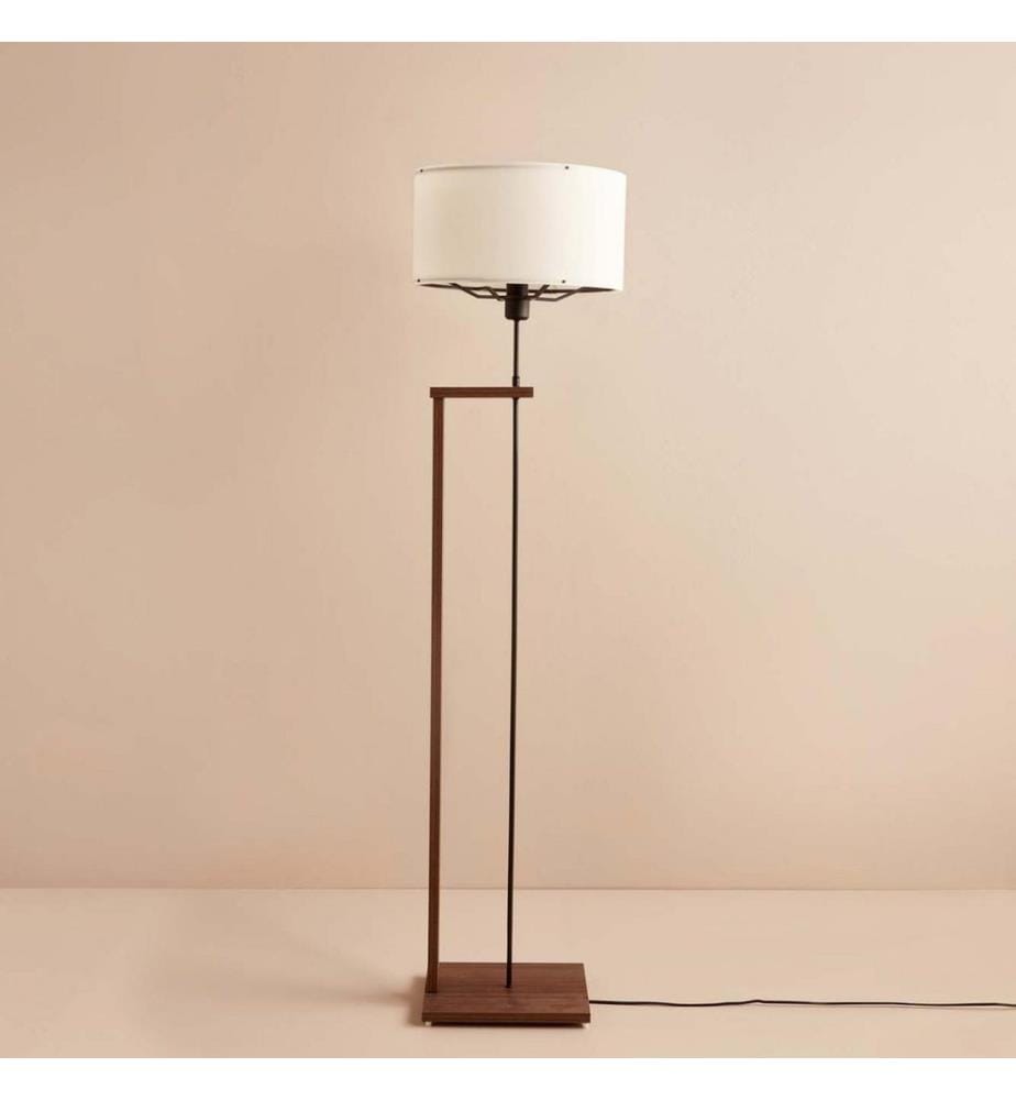 Lampadaire en bois, blanc, marron, 100 % TISSU, structure : 100 % BOIS