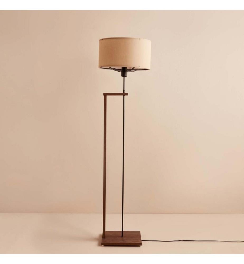 Lampadaire en bois, beige, marron, 100 % TISSU, structure : 100 % BOIS