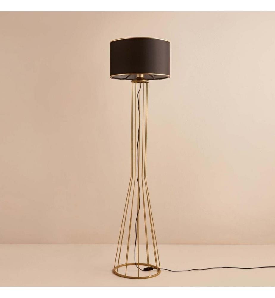 Lampadaire, noir, doré, 100 % TISSU, structure : 100 % MÉTAL