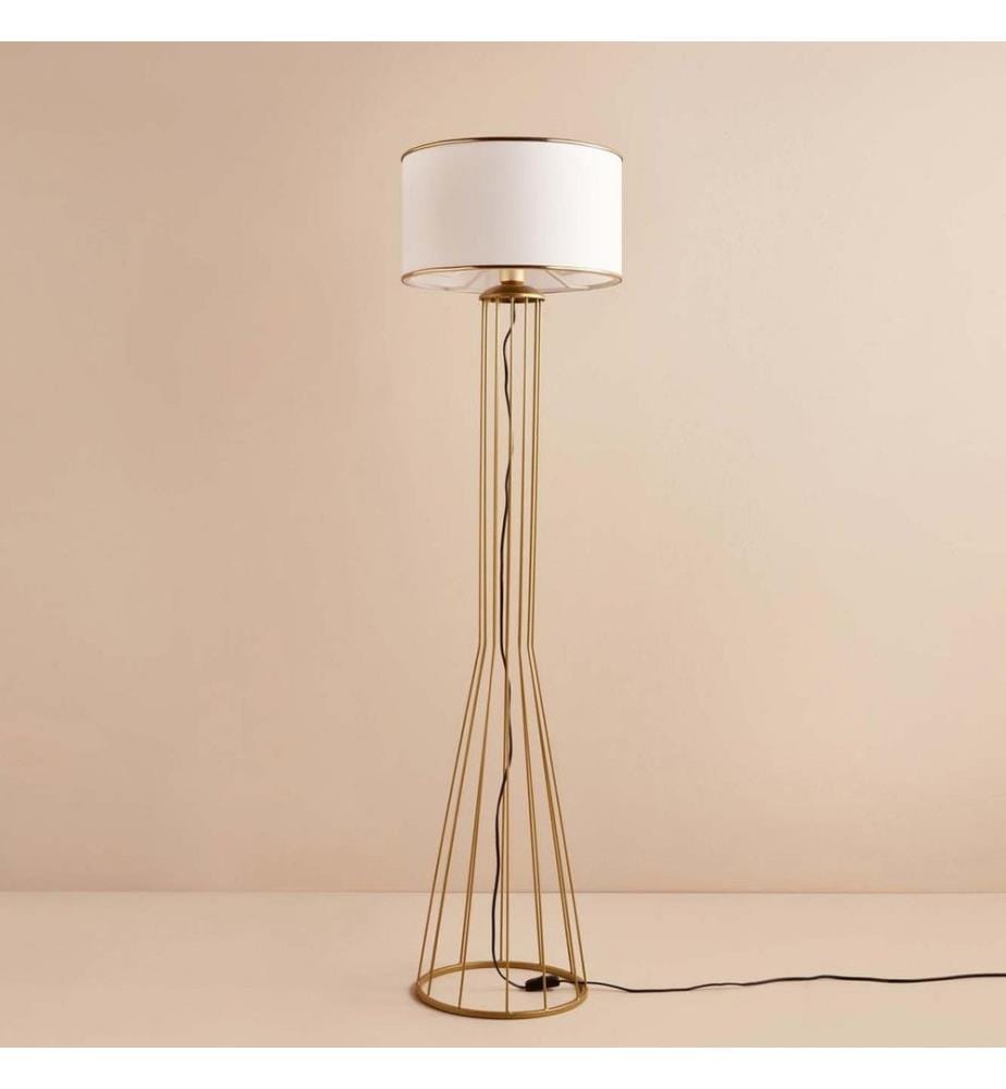 Lampadaire, blanc, doré, 100 % TISSU, structure : 100 % MÉTAL
