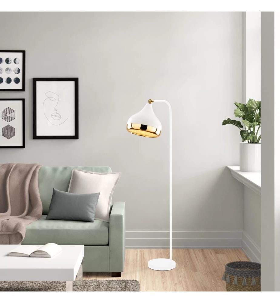 Lampadaire, Blanc, Or, Corps Métallique, 30 X 17 cm