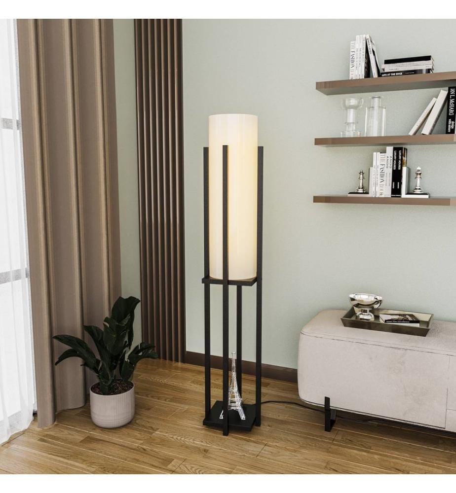 Stehlampe, Schwarz, Metallgehäuse, Stoffkappe