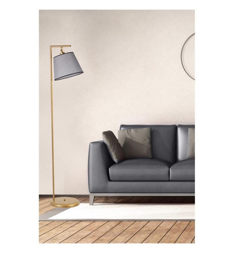 Stehlampe, Gold, Grau, Metallgehäuse, Metallkappe