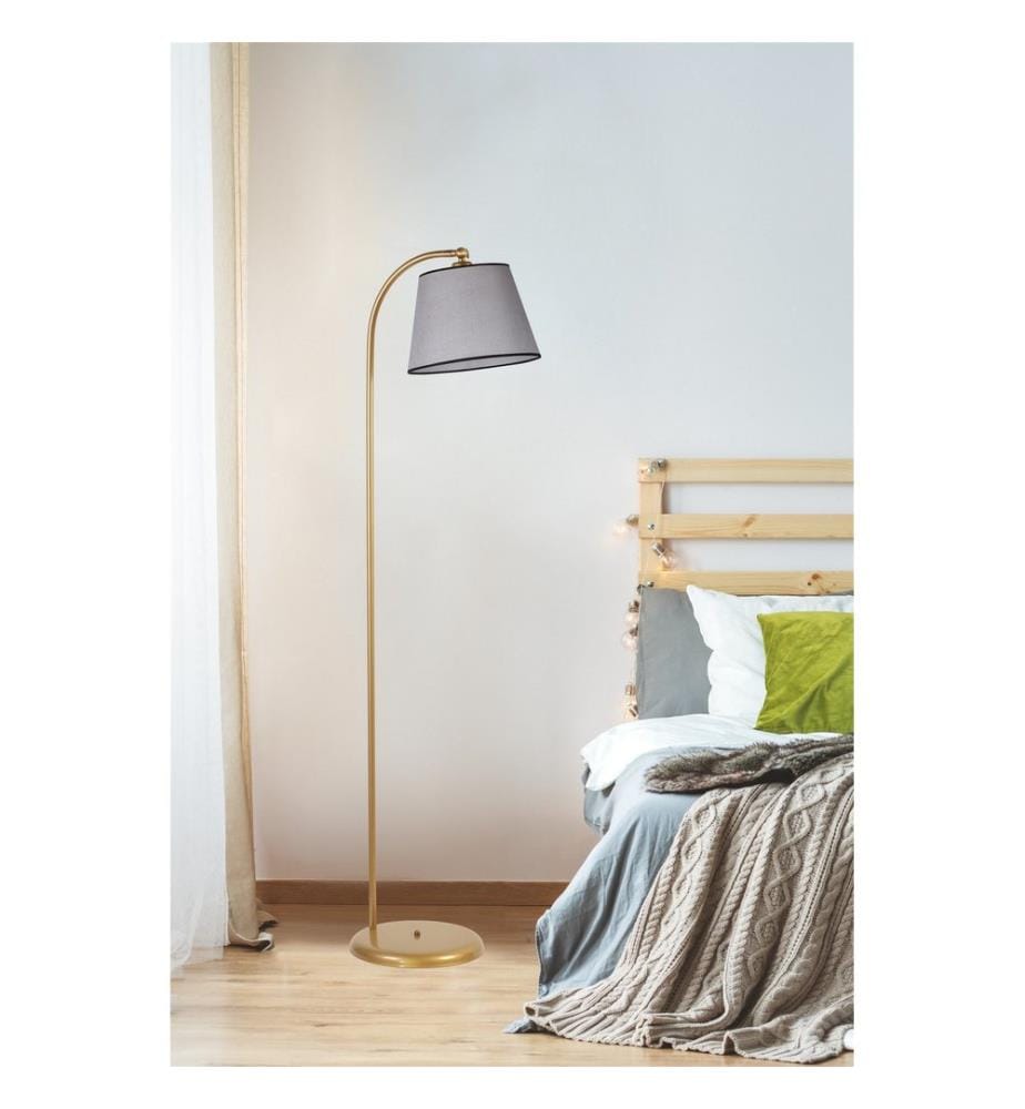 Stehlampe, Gold, Grau, Metallgehäuse, Metallkappe