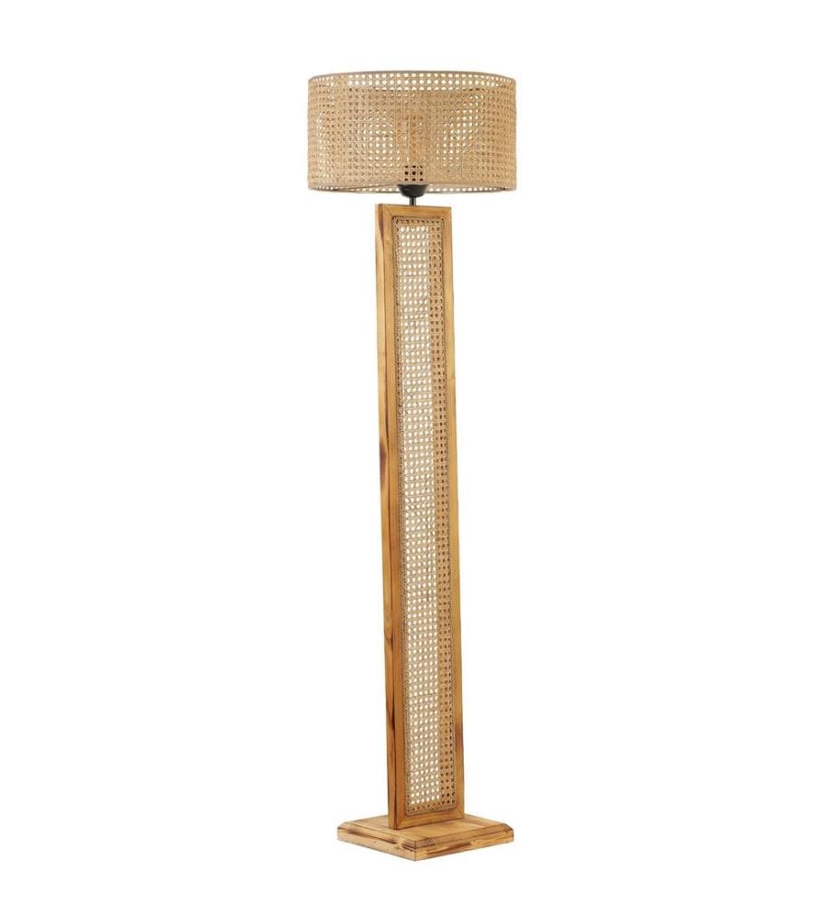 Stehlampe, Rattan, Beige, Fir Holzkörper