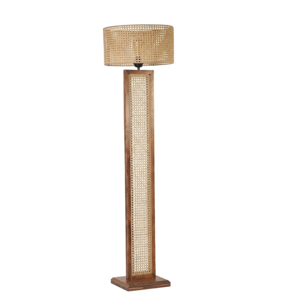 Stehlampe, Rattan, Walnuss, für Holzkorpus