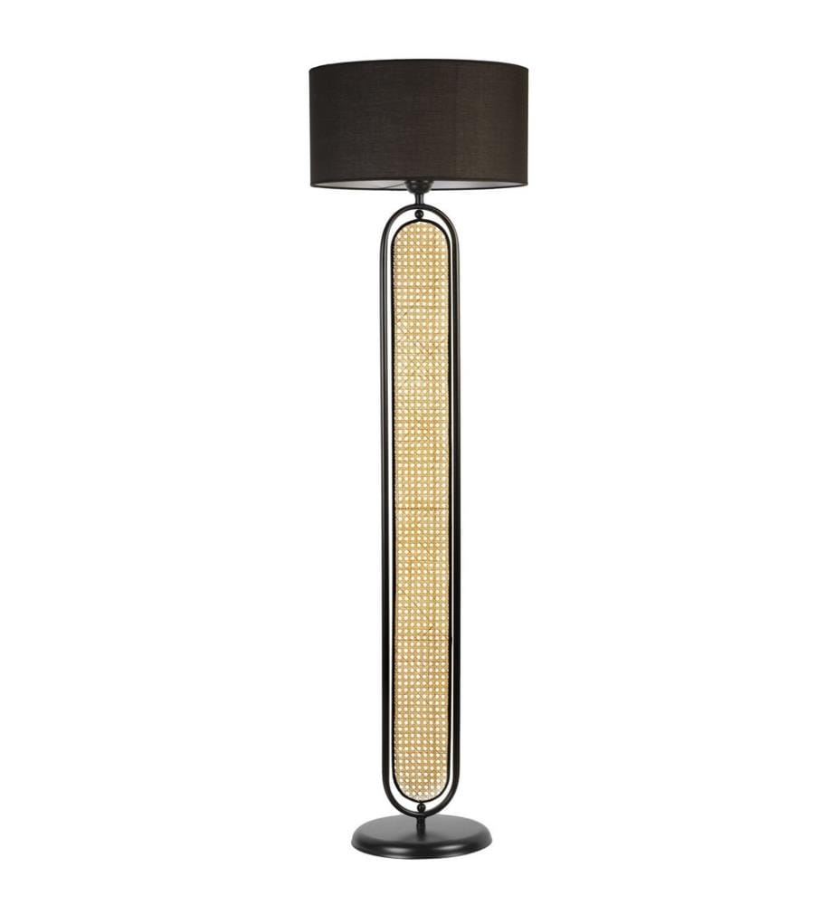 Stehlampe, Rattan, Schwarz, Metallkörper, Rattankappe