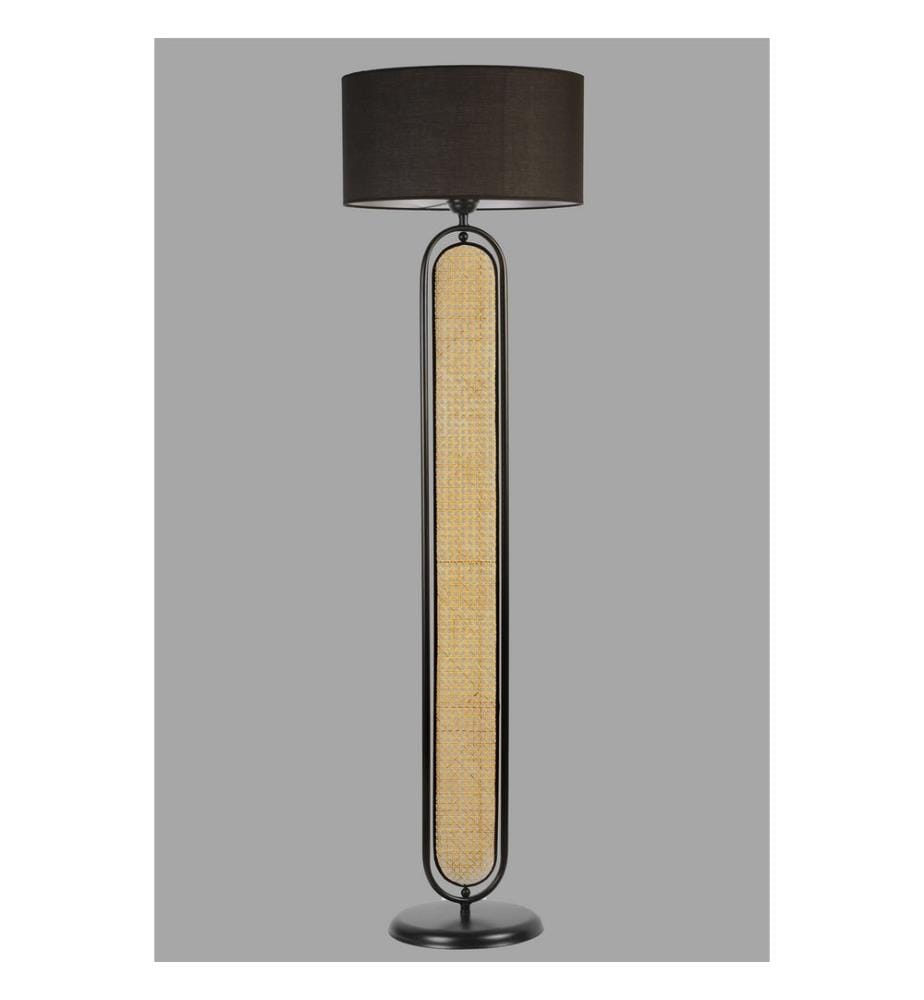 Stehlampe, Rattan, Schwarz, Metallkörper, Rattankappe