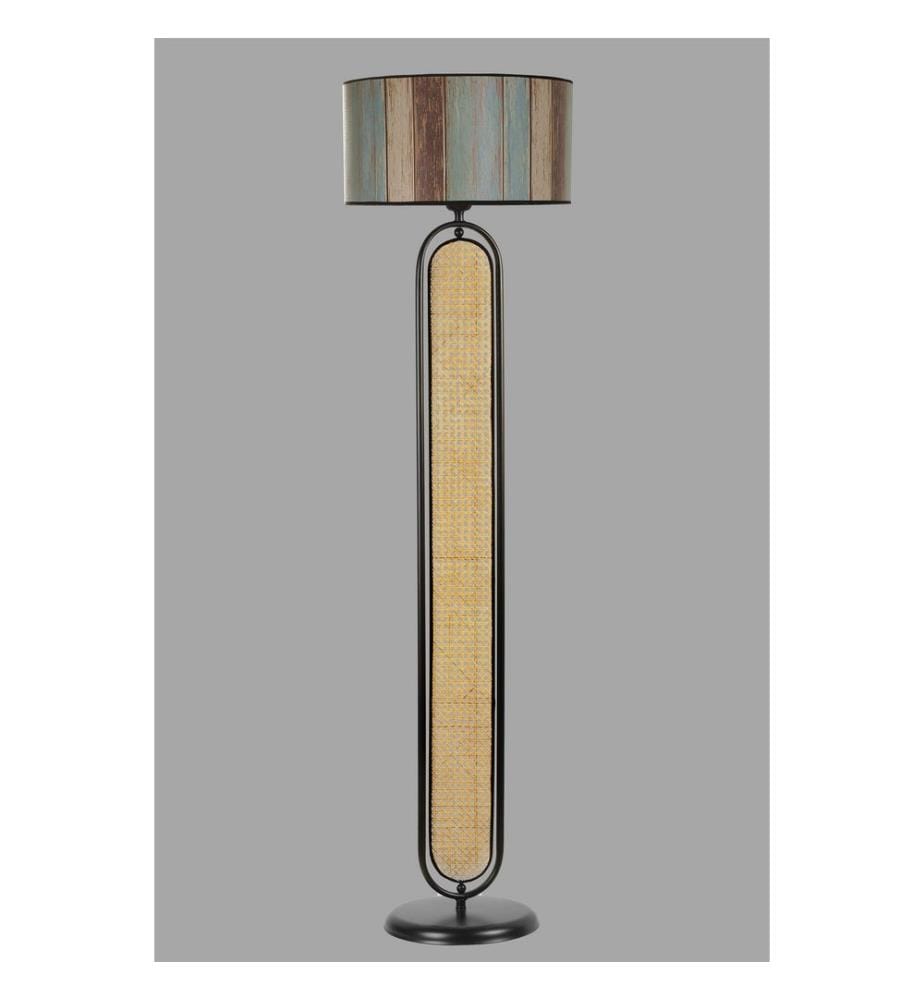 Stehlampe, Multicolor, Metallkörper, Rattankappe