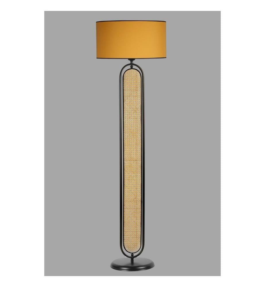 Stehlampe, Schwarz, Senf, Metallkörper, Rattankappe