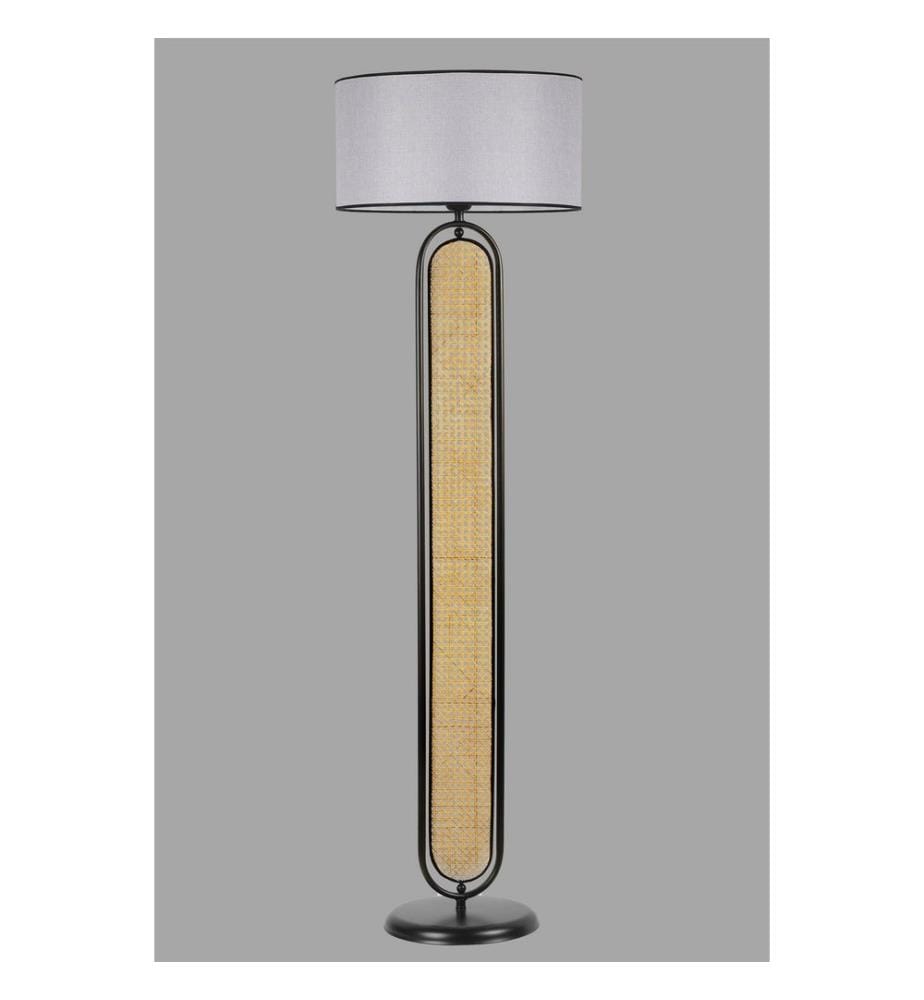 Stehlampe, Schwarz, Grau, Metallkörper, Rattansockel