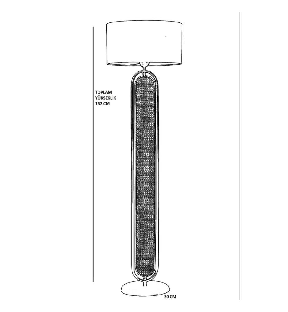 Stehlampe, Schwarz, Grau, Metallkörper, Rattansockel