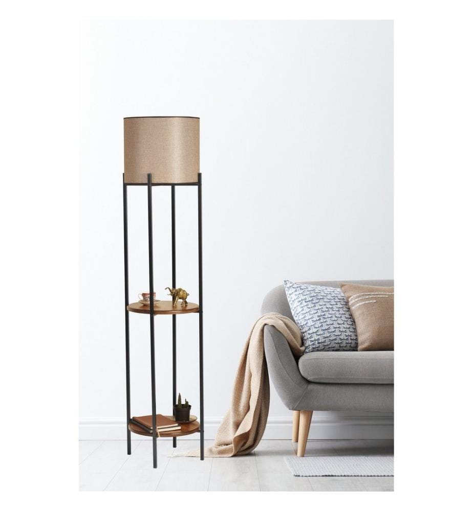 Lampadaire, noir, noyer, corps en métal