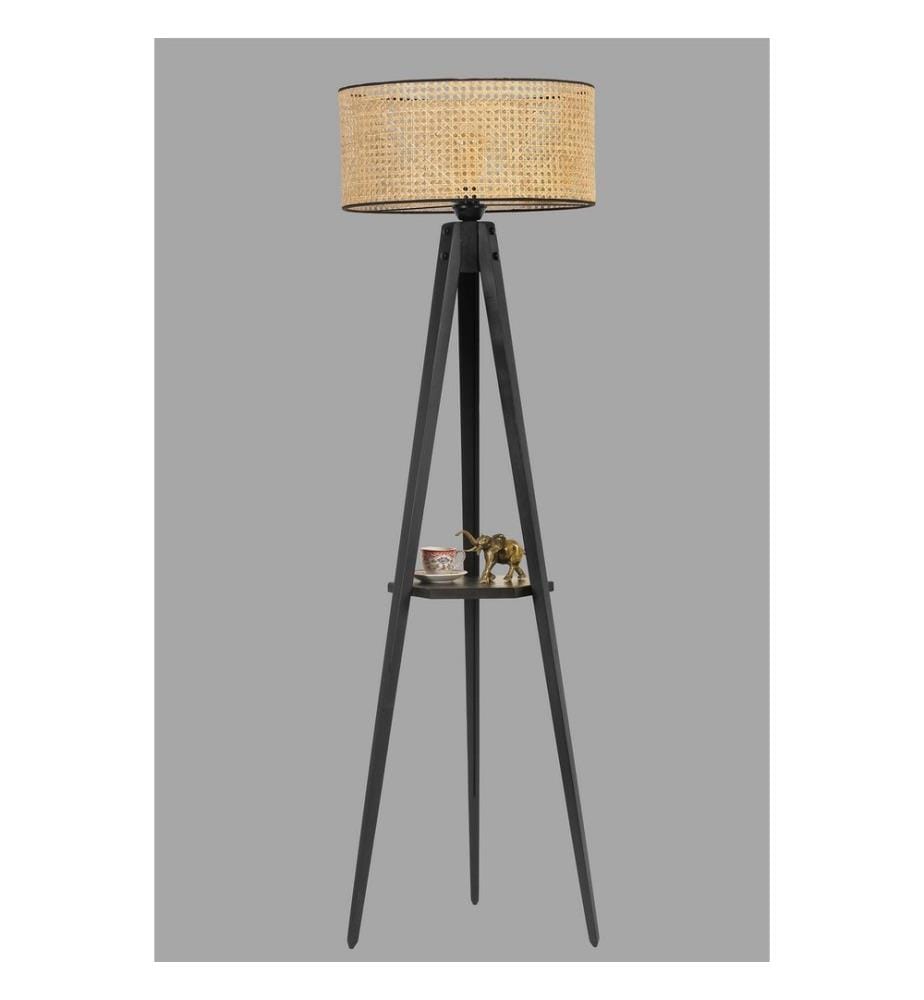 Lampadaire, Rattan, Black, Wood Body