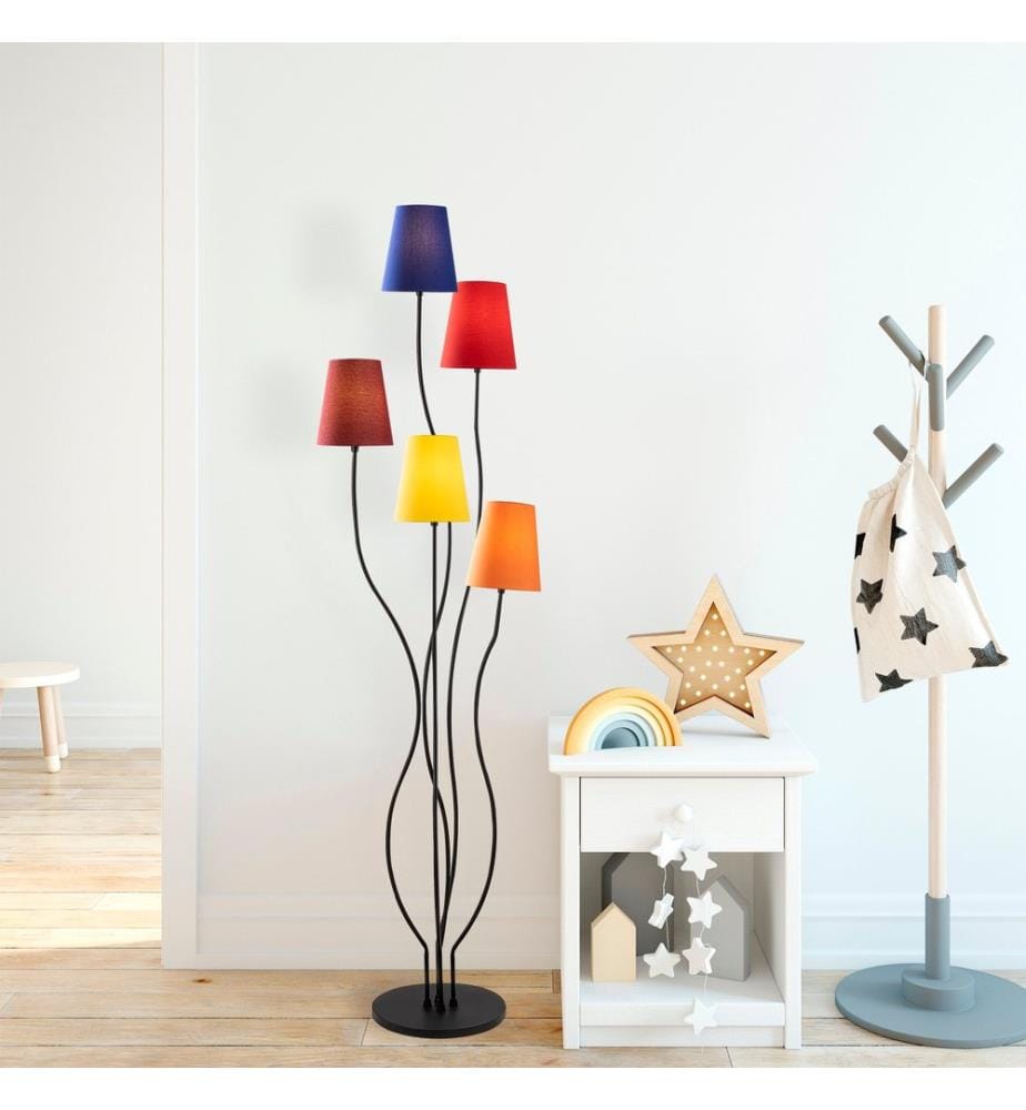 Stehlampe, Multicolor, Metallgehäuse, Stoffsockel