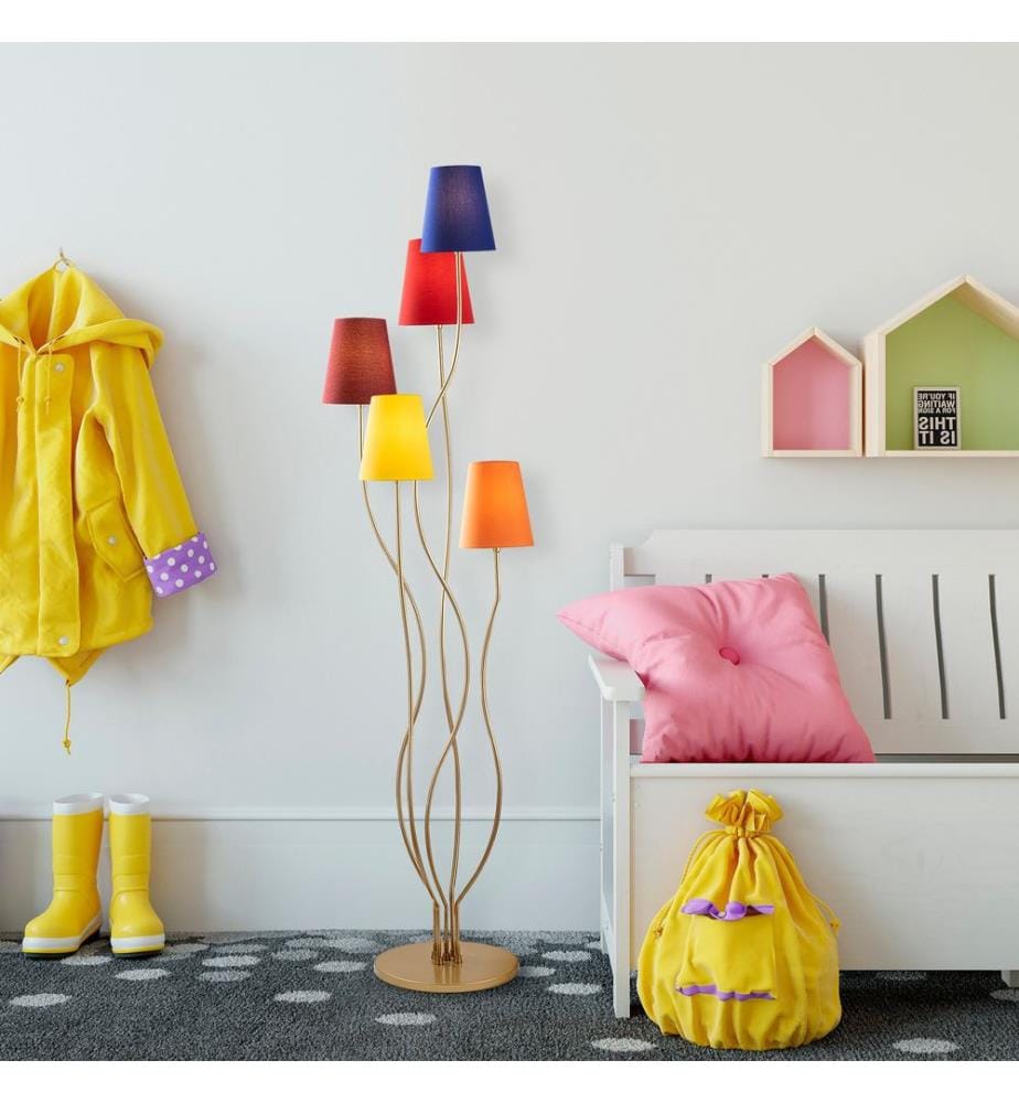 Stehlampe, Multicolor, Metallgehäuse, Stoffsockel