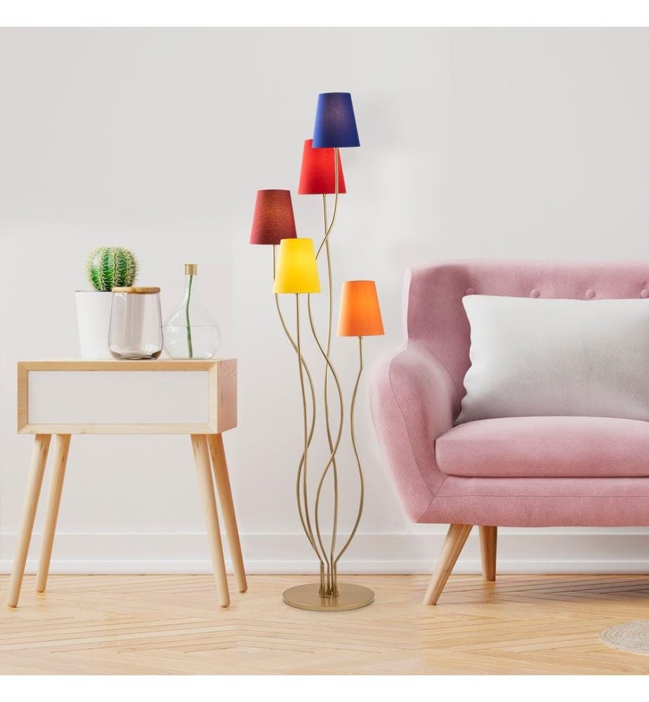 Stehlampe, Multicolor, Metallgehäuse, Stoffsockel