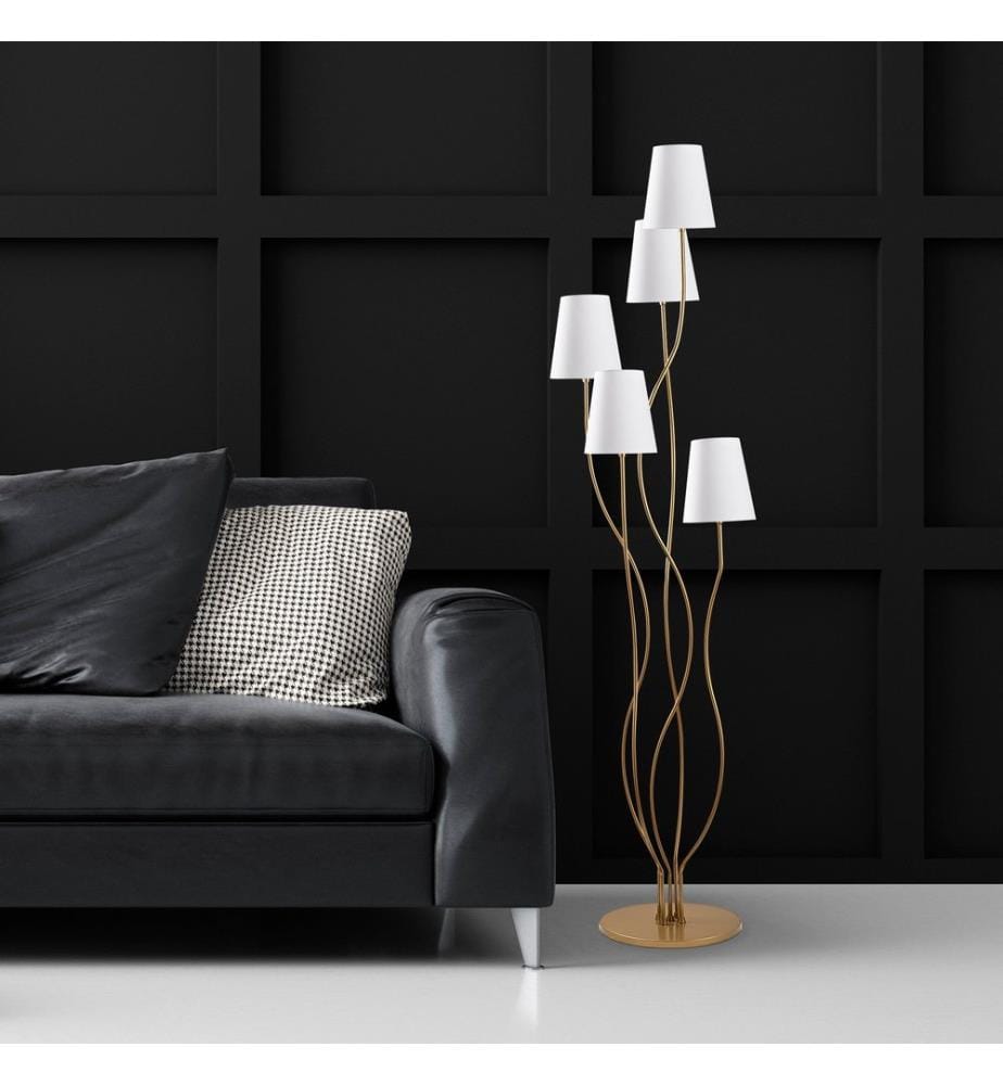 Lampadaire, Gold, White, Metal Body, Fabric Cap