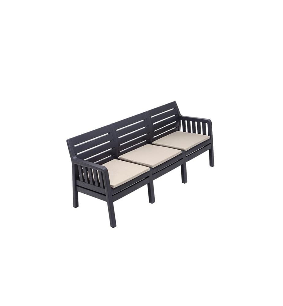 Divano Garden a 3 posti, antracite, 100% polipropilene