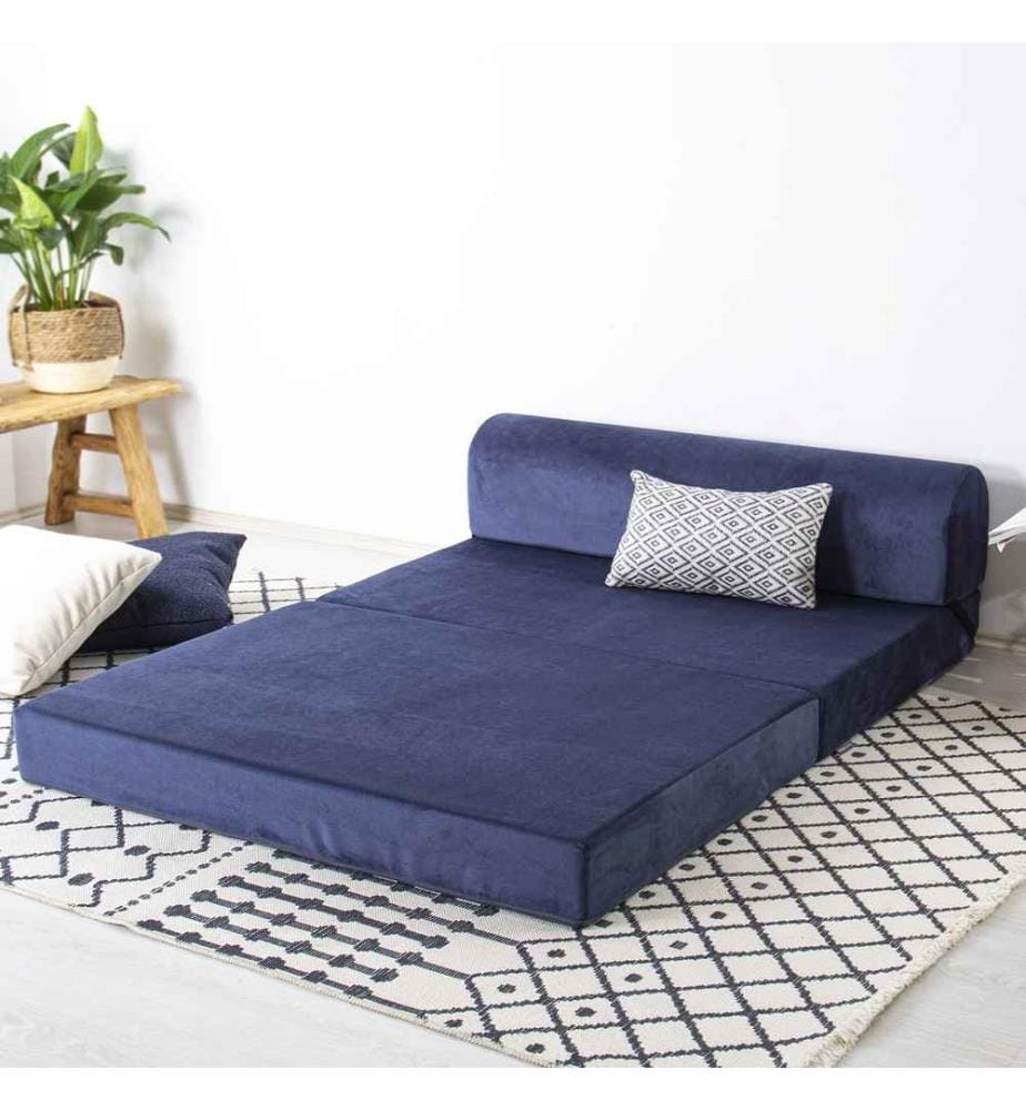 Divano-letto a 2 posti, blu, rivestimento: Tessuto 100% velluto