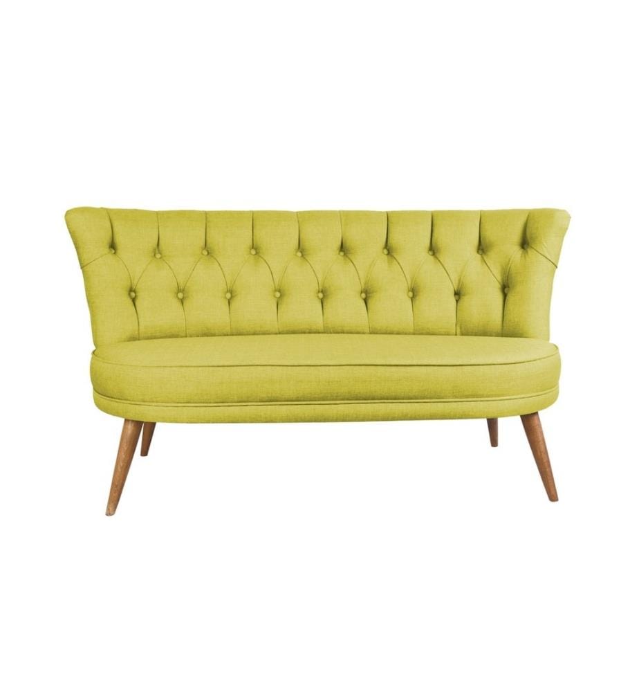 Canapé 2 places, vert cacahuète, structure en bois massif, tissu polyester