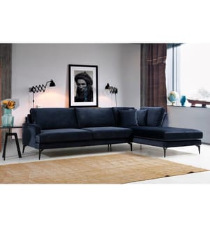 Ecksofa, Marineblau, Gestell aus Buchenholz - Spanplatte, Stoff aus Polyester