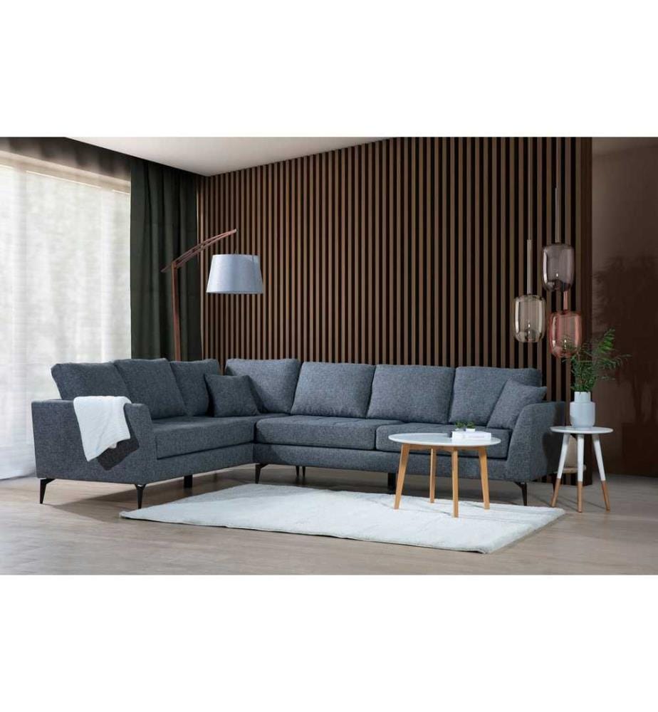 Canapé d'angle, gris foncé, cadre en bois de hêtre - aggloméré, tissu polyester