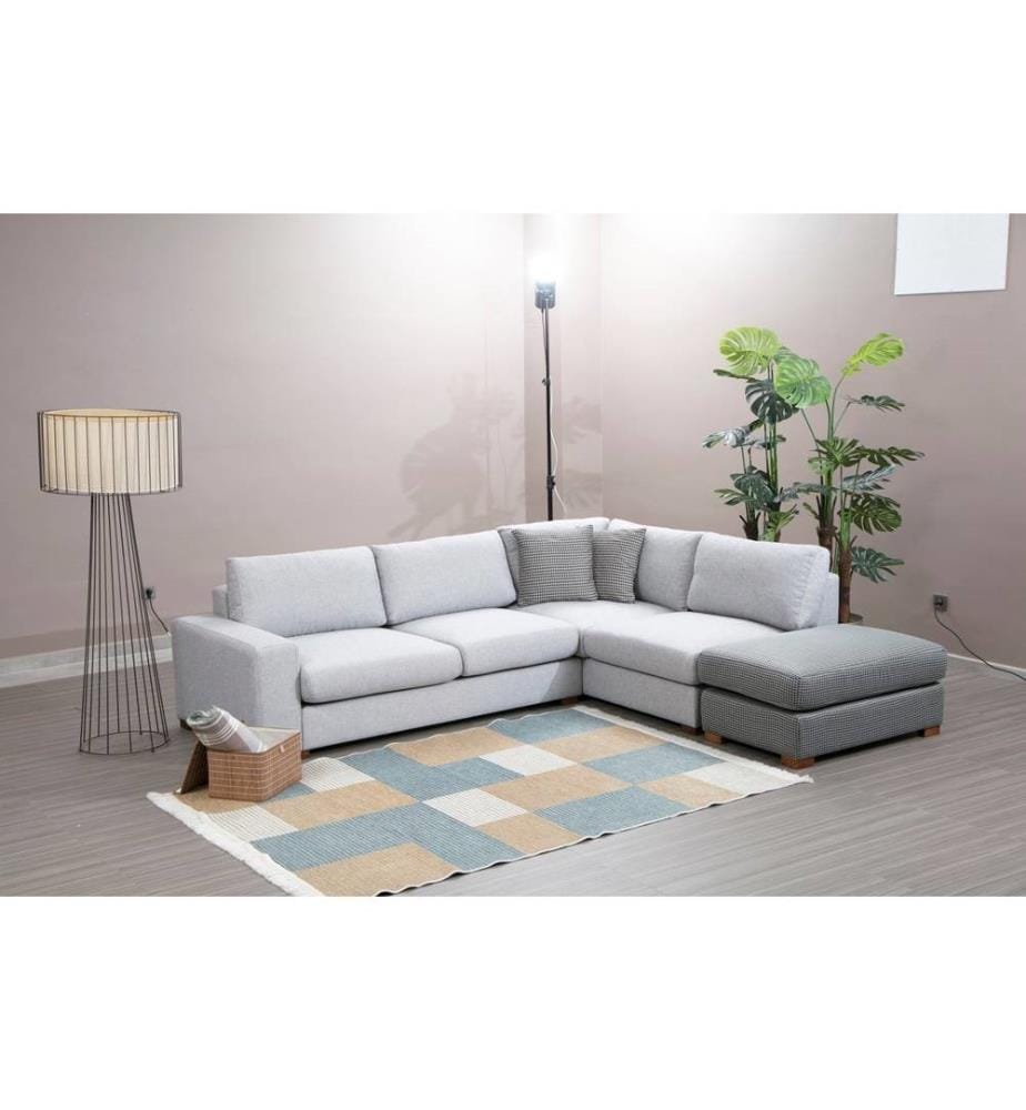 Canapé d'angle, gris clair, cadre en bois de hêtre - aggloméré, tissu polyester