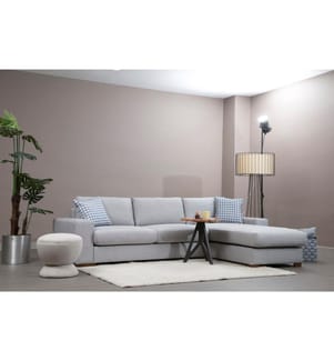 Ecksofa, Hellgrau, Gestell aus Buchenholz - Spanplatte, Stoff aus Polyester