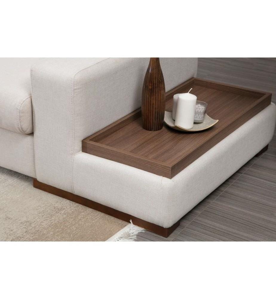 Canapé d'angle, beige, cadre en hêtre - aggloméré, tissu polyester