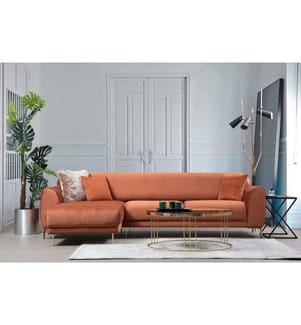 Ecksofa-Bett, Zimt, Buchenholz - Spanplattenrahmen, Polyesterstoff