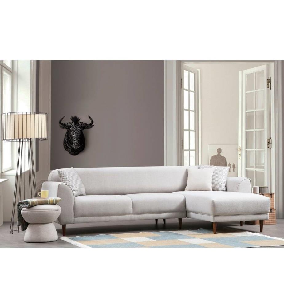 Canapé-lit d'angle, beige, cadre en hêtre - aggloméré, tissu polyester