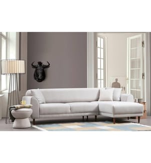 Ecksofa-Bett, Beige, Gestell aus Buchenholz - Spanplatte, Polyester-Stoff