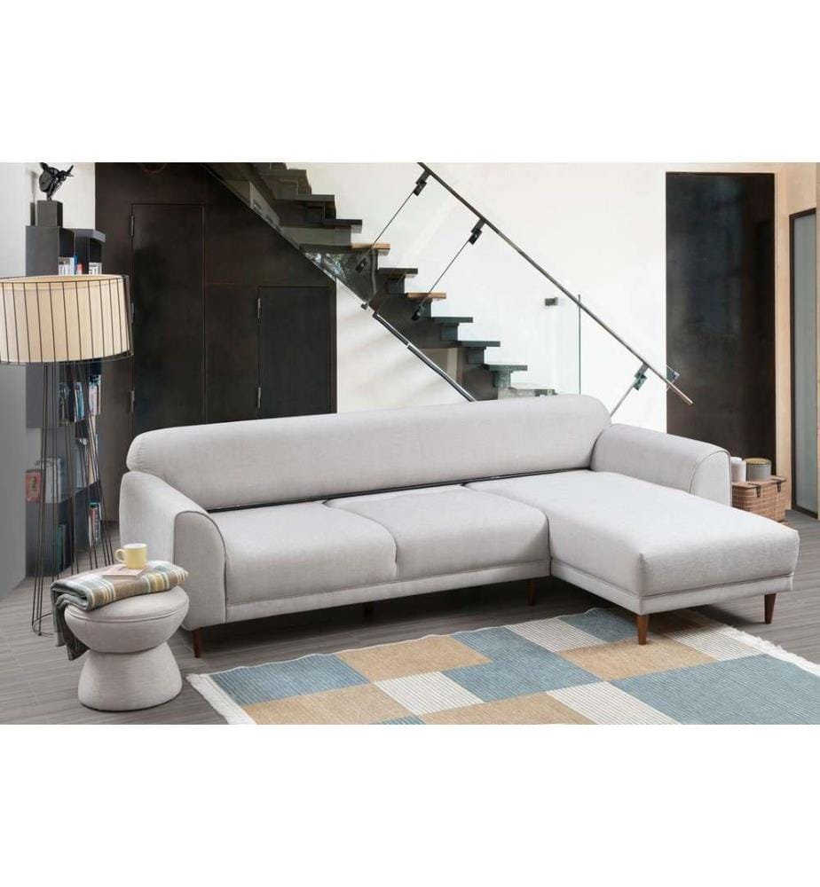 Canapé-lit d'angle, beige, cadre en hêtre - aggloméré, tissu polyester