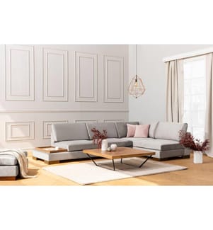 Ecksofa, Hellgrau, Gestell aus Buchenholz - Spanplatte, Stoff aus Polyester