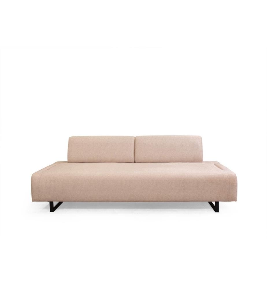 Divano-letto a 3 posti, beige, struttura in legno di faggio e truciolato, tessuto in poliestere