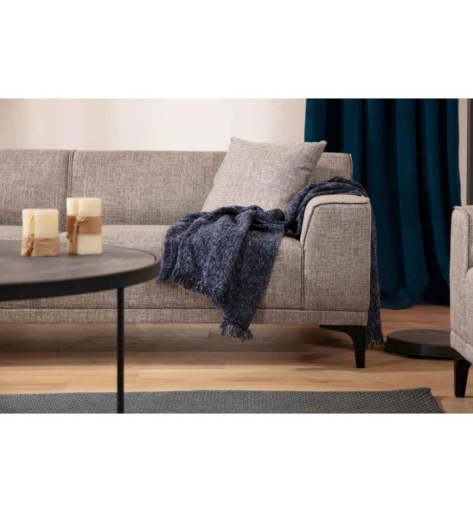 Canapé 3 places, fauve, structure en hêtre - aggloméré, tissu polyester