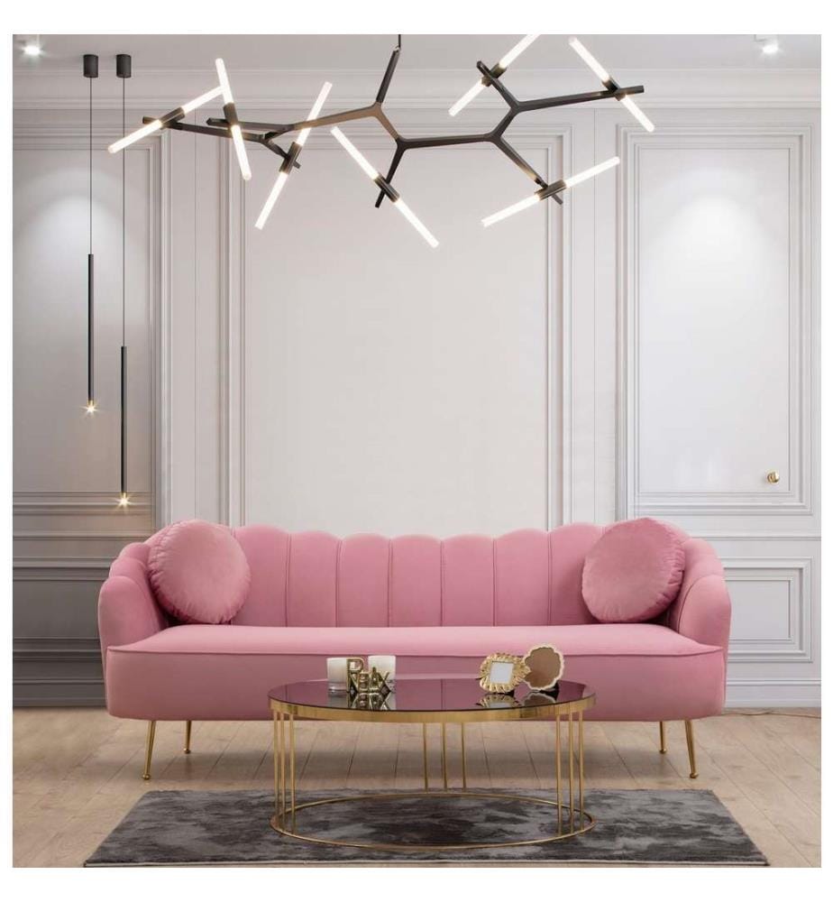 Divano a 3 posti, Dusty Rose, struttura in legno di faggio e truciolato, poliestere, tessuto