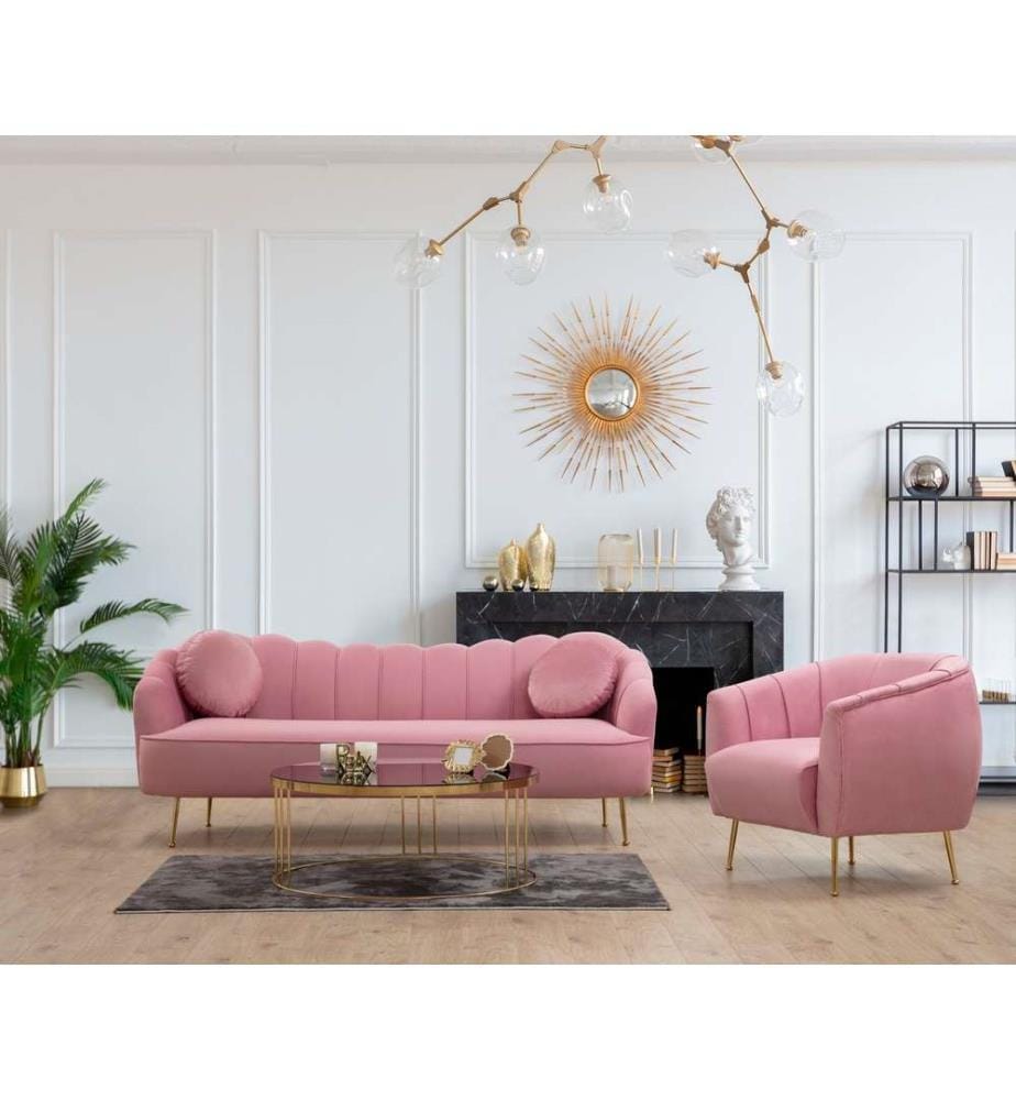 Divano a 3 posti, Dusty Rose, struttura in legno di faggio e truciolato, poliestere, tessuto