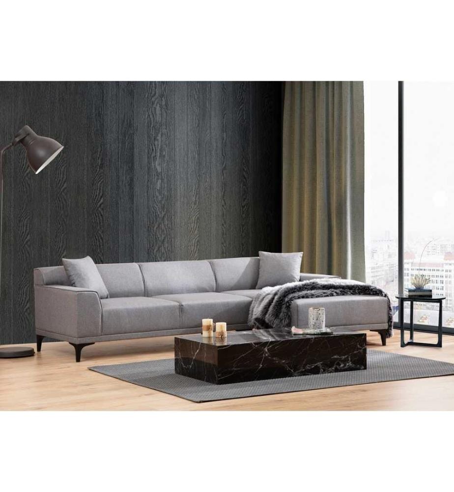 Canapé d'angle, gris clair, cadre en bois de hêtre - aggloméré, tissu polyester