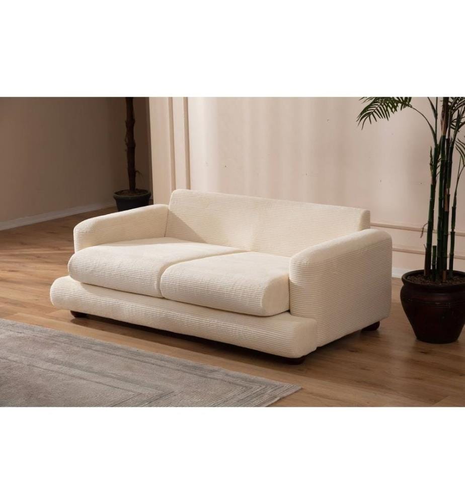 Divano a 2 posti, Beige, Struttura: Legno di faggio - truciolato, Tessuto: 100% Poliestere