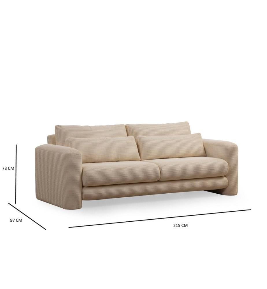 Divano a 3 posti, Beige, Struttura: Legno di faggio - truciolato, Tessuto: 100% Poliestere