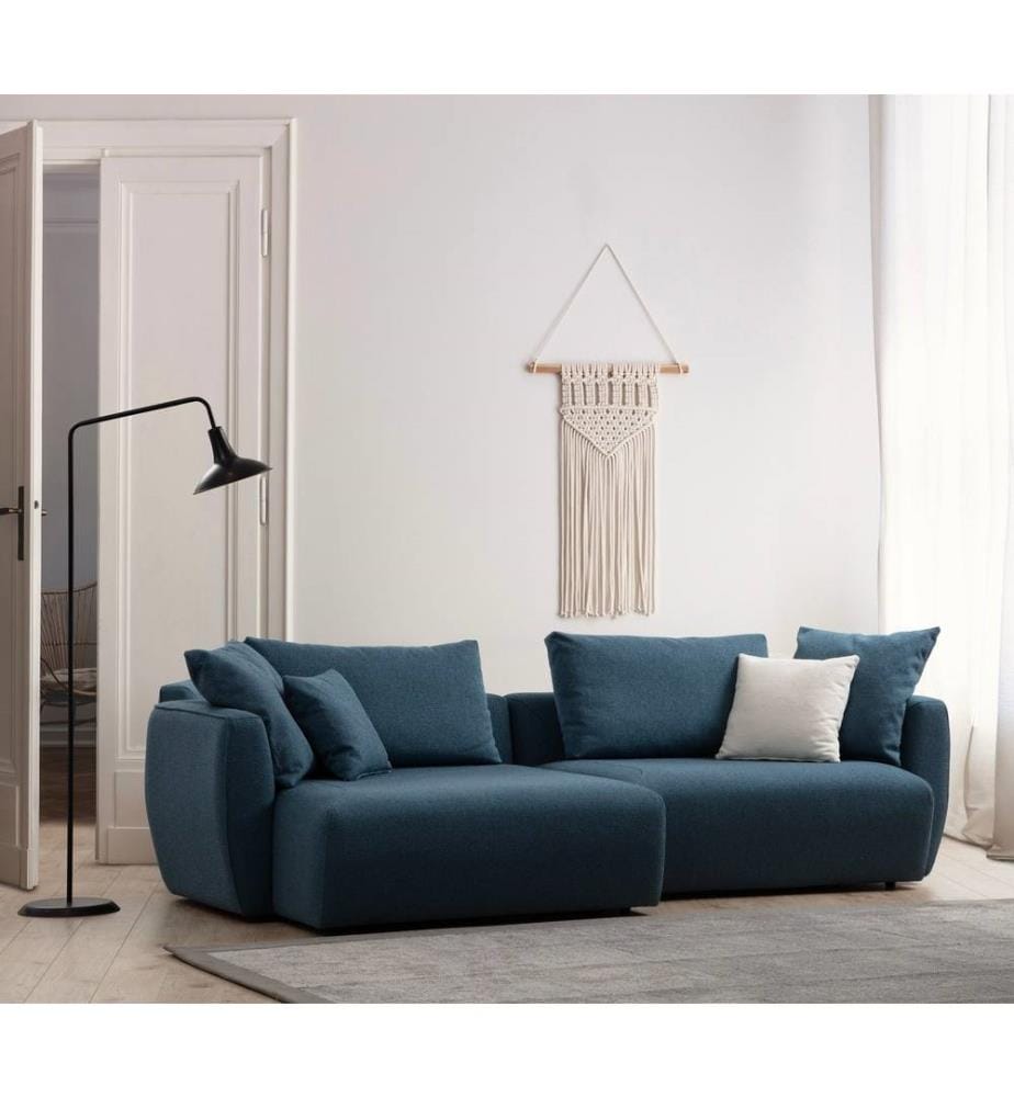 Divano ad angolo, Blu, Struttura: Legno di faggio - truciolato, Tessuto: 100% Poliestere
