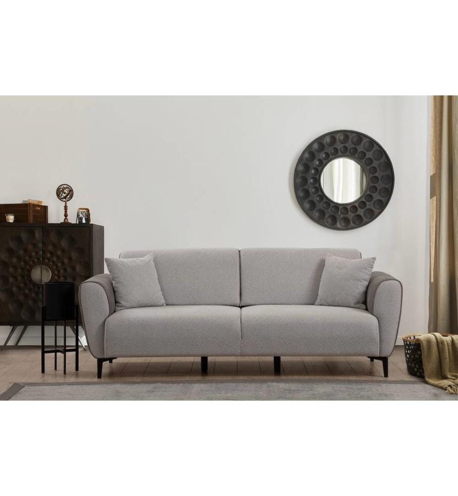Divano-letto a 3 posti, Grigio, Struttura: Legno di faggio - truciolato, Tessuto: 100% Poliestere