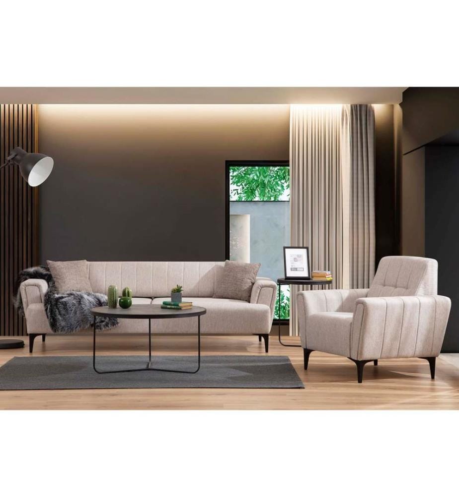 Divano a 1 posto, Beige, Struttura: Legno di faggio - truciolato, Tessuto: 100% Poliestere