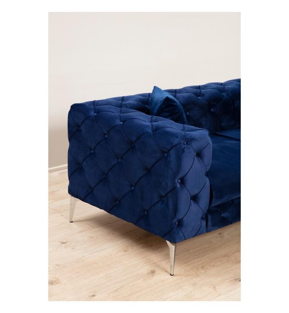 Divano a 2 posti, blu navy, struttura in legno di faggio e truciolato, tessuto in poliestere