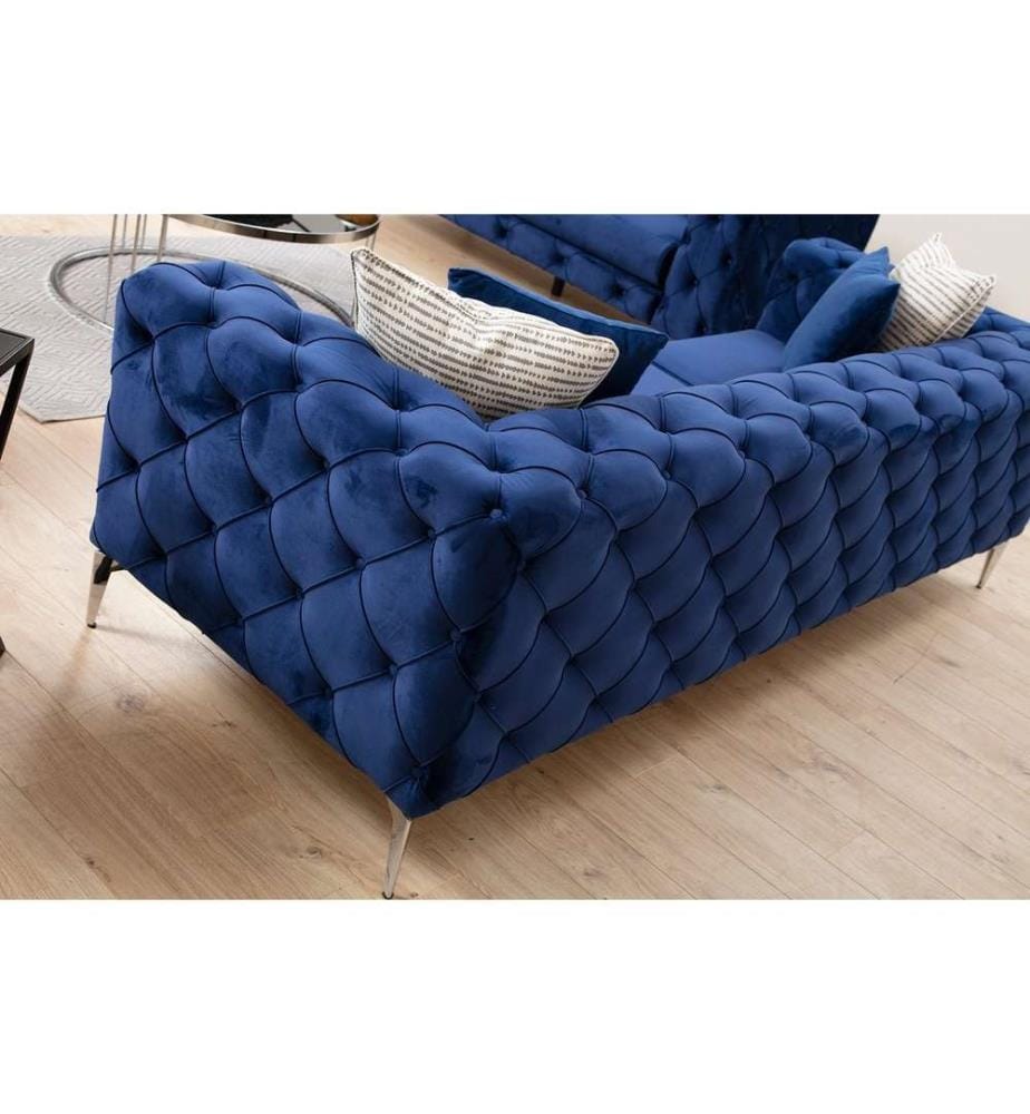Divano a 3 posti, blu navy, struttura in legno di faggio e truciolato, tessuto in poliestere