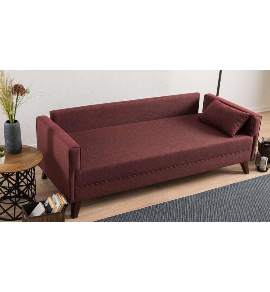 Divano a 3 posti, rosso chiaretto, struttura in legno - MDF, tessuto in poliestere