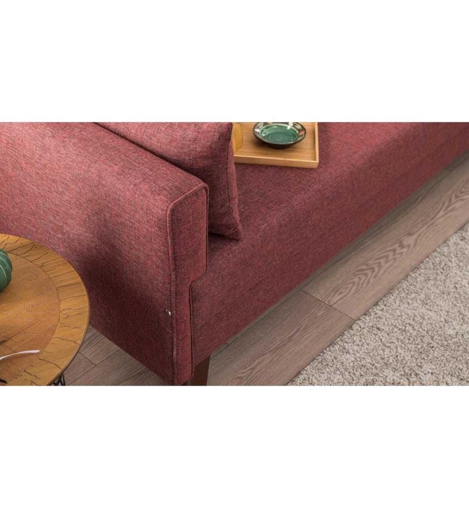 Divano a 3 posti, rosso chiaretto, struttura in legno - MDF, tessuto in poliestere